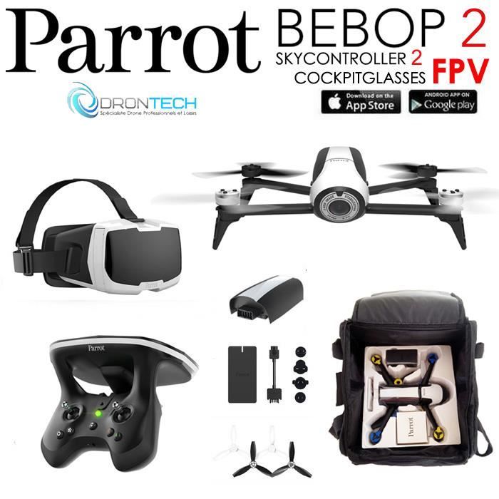Pack FPV Bebop 2 Drone + Cockpitglasses + Skycontroller V2 + Sac de transport