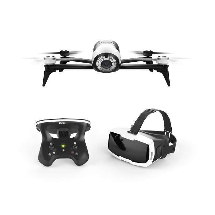 PARROT - Pack Drone BE BOP 2 et Masque FPV - Drone Bebop 2 avec lunette FPV et Skycontroller 2 - Noir et Blanc PF726203
