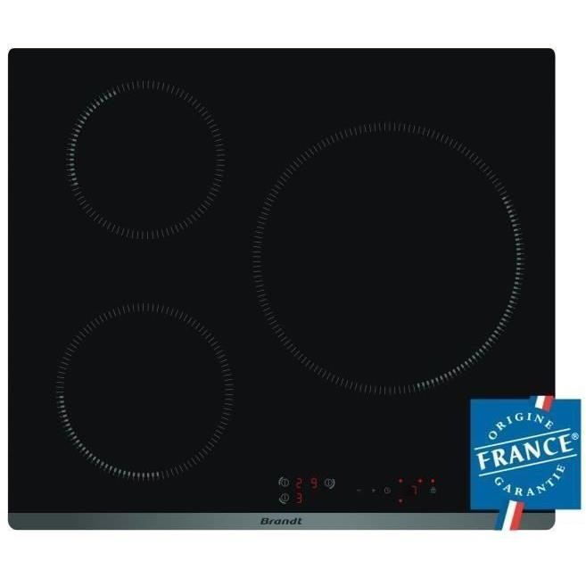 BRANDT TI118B - Plaque de cuisson - Induction - 3 zones - 7200W - L58 x P51cm - Revêtement verre - Noir