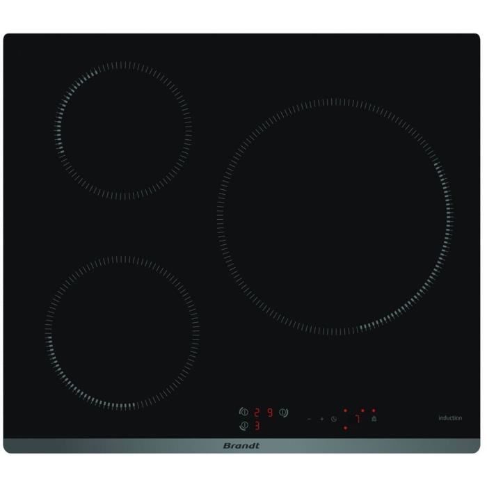 BRANDT TI118B - Plaque de cuisson - Induction - 3 zones - 7200W - L58 x P51cm - Revêtement verre - Noir