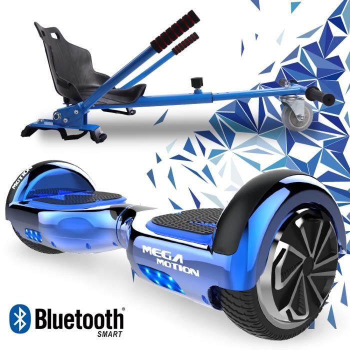 Pack Hoverkart Bleu+MegaMotion Scooter 2 Roues Bleu Chrome Gyropode Auto-équilibre 6,5 pouces Bluetooth Vainqueur Test Hoverbord